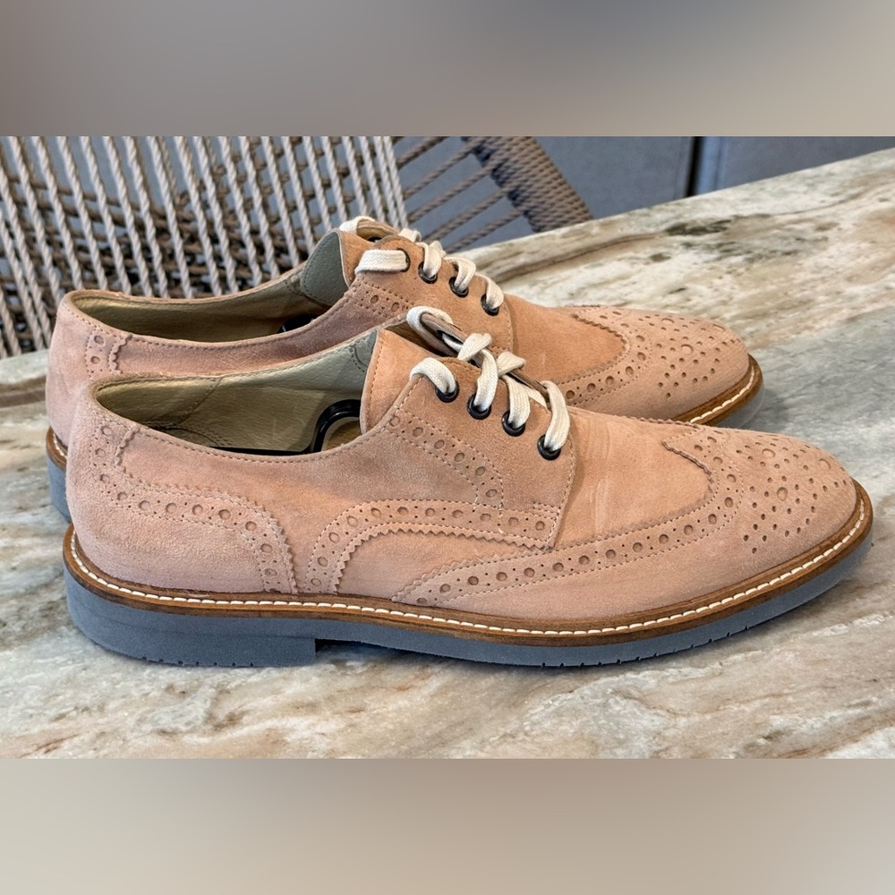 Men’s BARNEYS NEW YORK taupe pink suede wingtip oxford dress shoes- Size 8